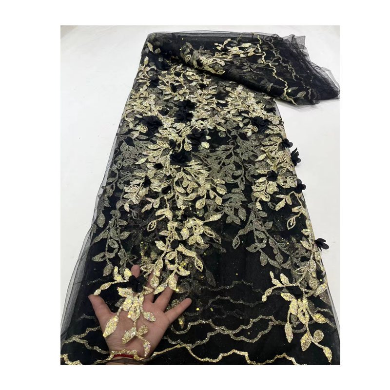 New Design Heavy Beaded Lace Fabric Sequins Mesh Net Lace Tulle Wedding Dress For Women Wedding Party Luxury Lace