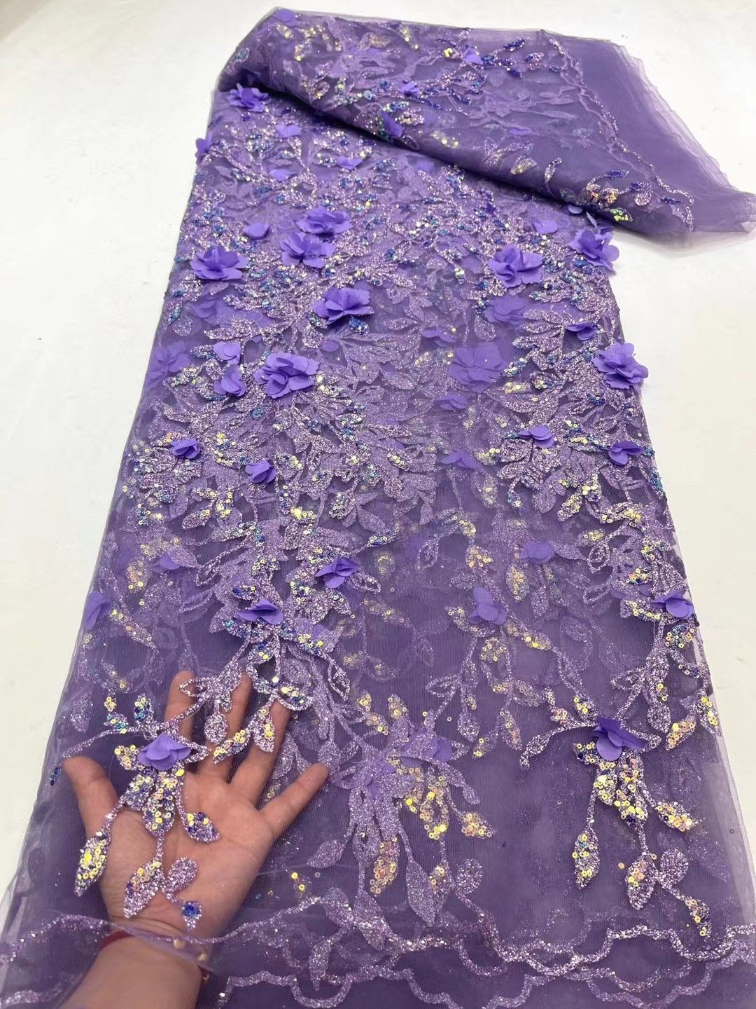 New Design Heavy Beaded Lace Fabric Sequins Mesh Net Lace Tulle Wedding Dress For Women Wedding Party Luxury Lace