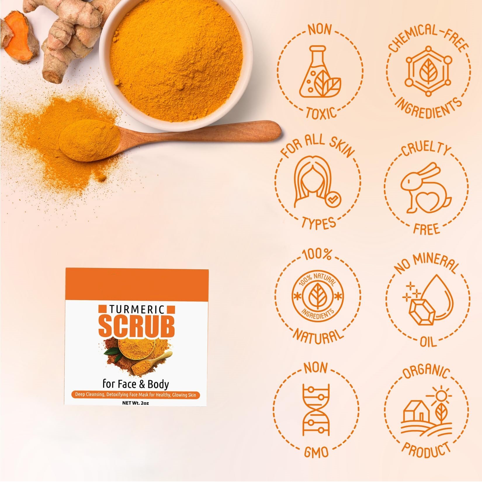 All Natural Boosts Circulation Skin Brightening Turmeric Face Body Scrub Or Glowing Skin