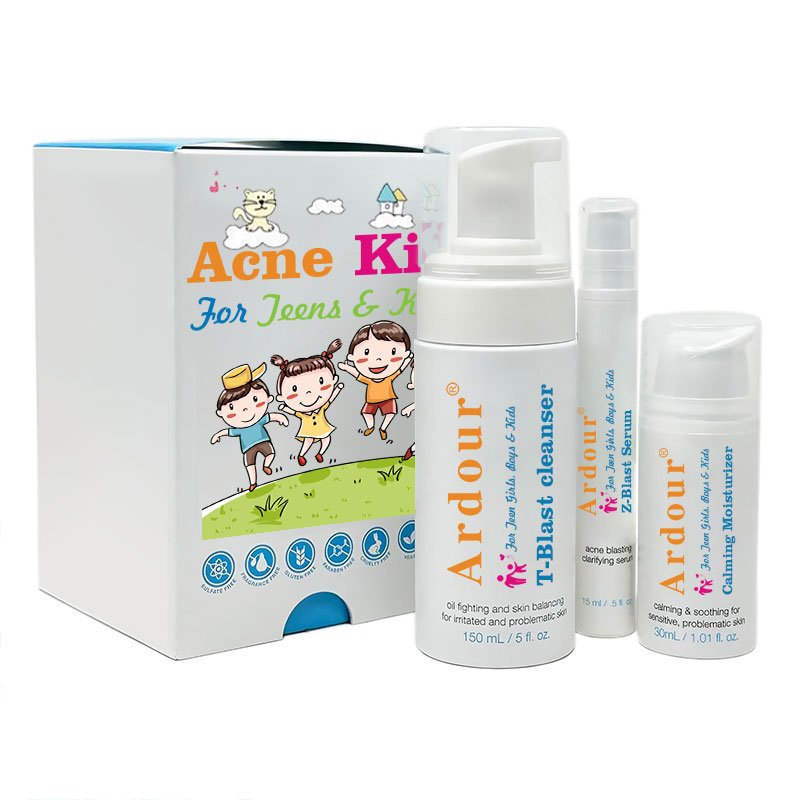 OEM oil skin care set with Face Wash Acne Serum Calming Face Moisturizer Complete Skin Care Set for Teen Girls Boys