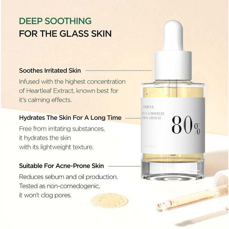 Sanlivna Hearleaf 80% Moisture Soothing Ampoule Calms and soothes skin 30ml Essence Facial Soothing Sensitive Skin serum oil