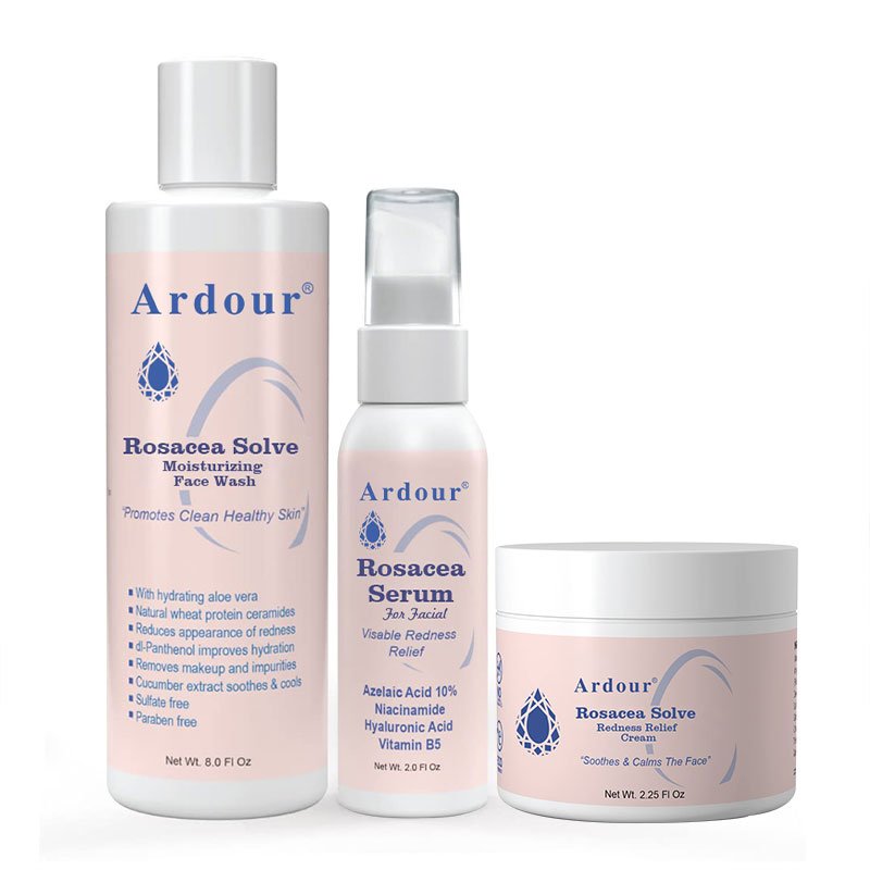 OEM skin care set ncludes Rosacea Cream, Serum and Moisturizing Face Wash Rosacea Solve Set Chamomile Extracts and Vitamin B5