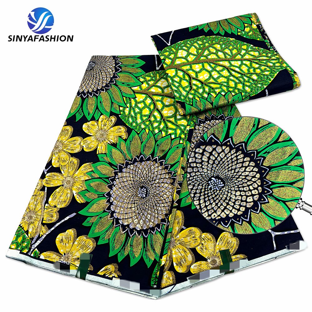 New Arrival 100% Cotton Gold Grand African Real Wax Prints Fabric Ankara For Sewing 6 yards