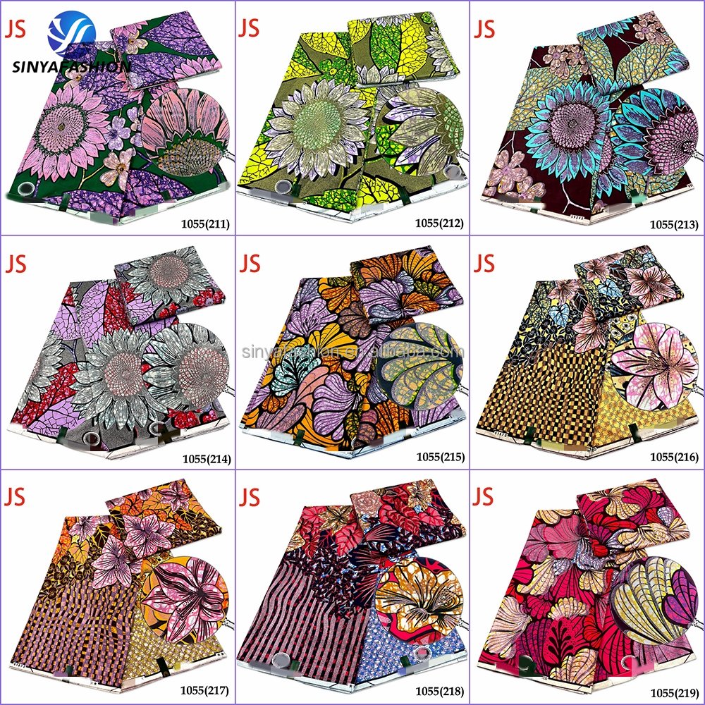 New Arrival 100% Cotton Gold Grand African Real Wax Prints Fabric Ankara For Sewing 6 yards
