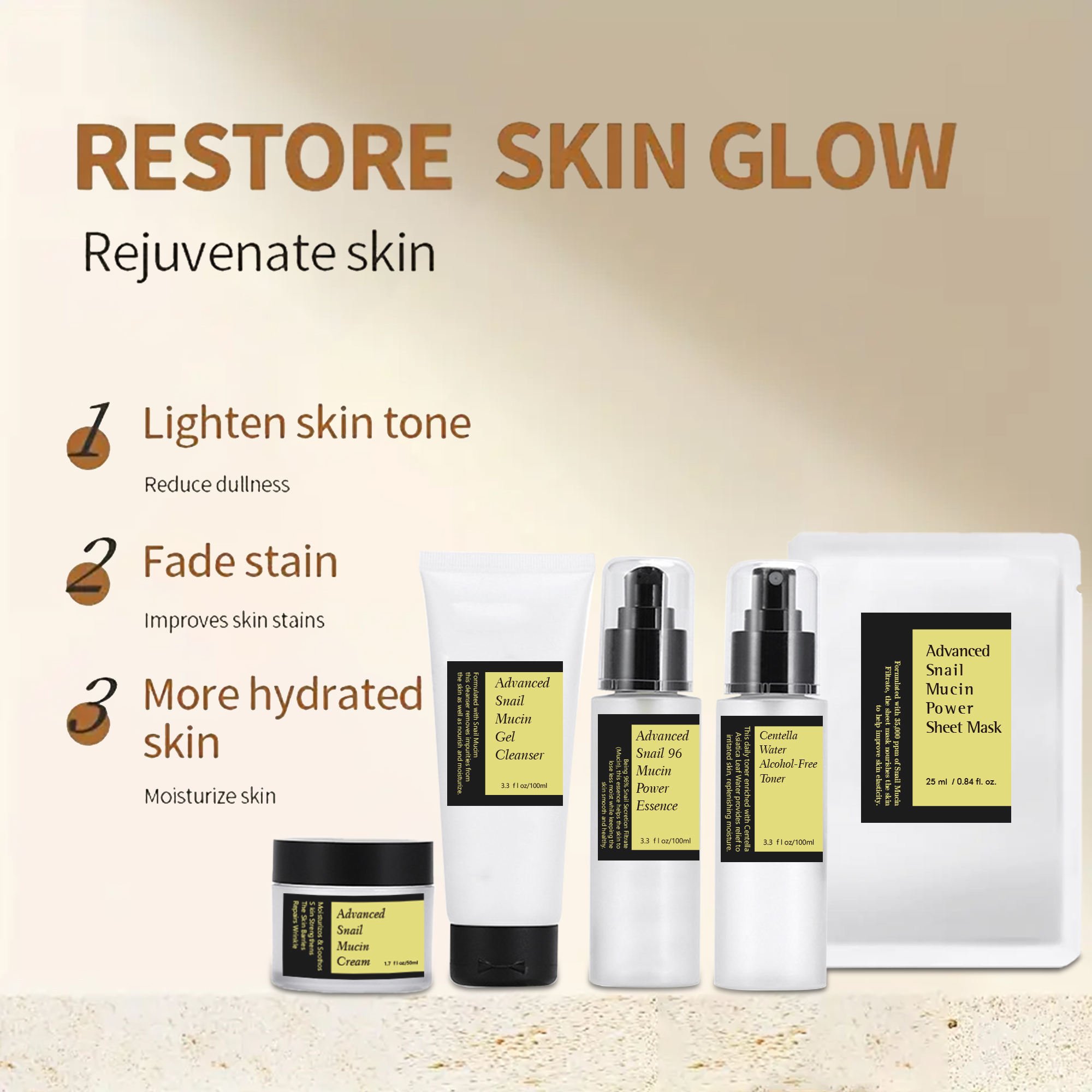 Beauty Whitening Moisturizing Brightening Snail Mucin Skin Care Set For All Skin