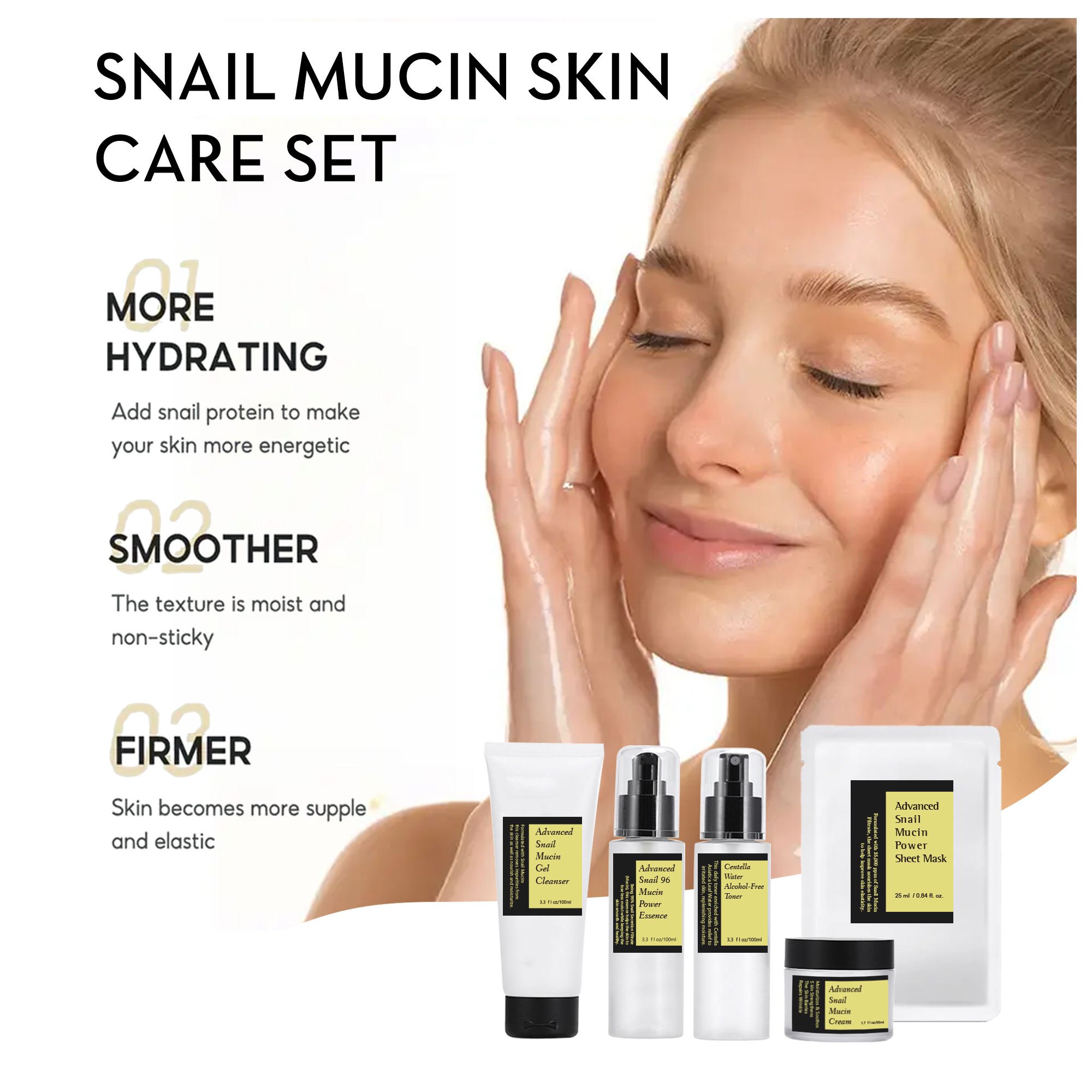 Beauty Whitening Moisturizing Brightening Snail Mucin Skin Care Set For All Skin