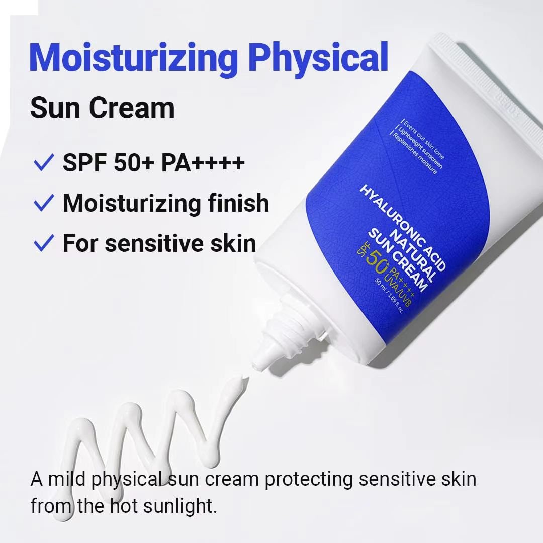 ISNTREEEE Hyaluronic Acid Natural Suncream SPF50 PA+ 50ml Evens out skin tone Lightweight sunscreen Replenishes moisture