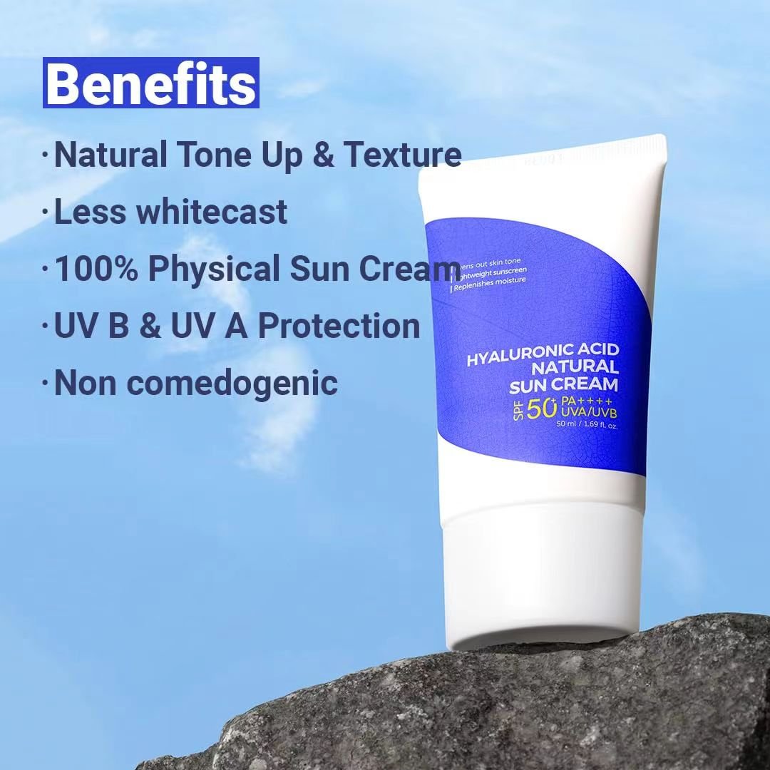 ISNTREEEE Hyaluronic Acid Natural Suncream SPF50 PA+ 50ml Evens out skin tone Lightweight sunscreen Replenishes moisture