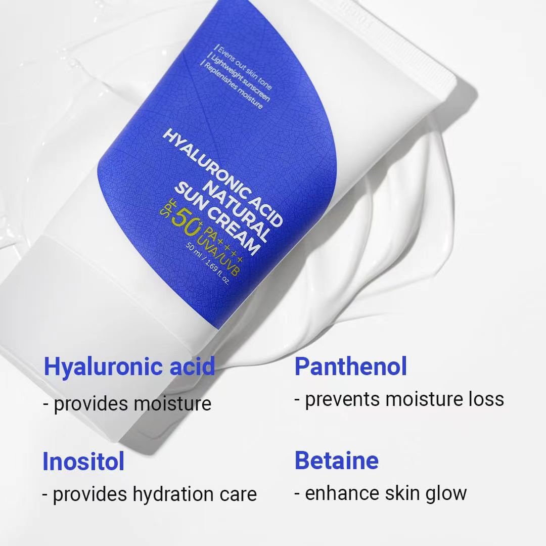 ISNTREEEE Hyaluronic Acid Natural Suncream SPF50 PA+ 50ml Evens out skin tone Lightweight sunscreen Replenishes moisture