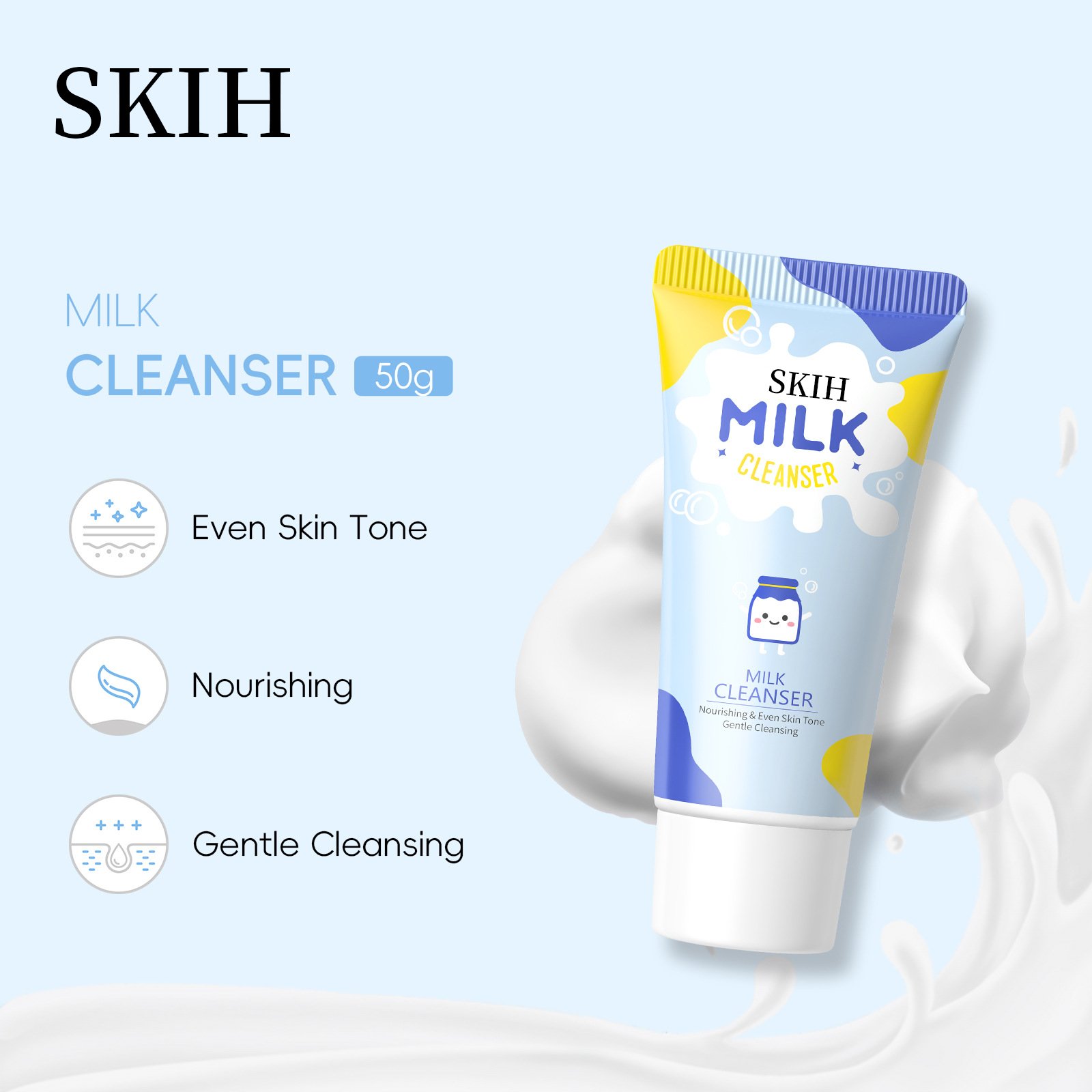 SKIH 50g Face Wash Facial Cleanser Makeup Removing Cleansing Hydrating Amino Acid Milk Facial Cleanser