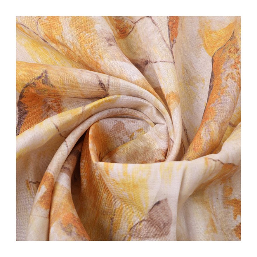 The factory outlet hand drawn watercolor texture custom digital printing 100% linen fabric wholesale for clothing