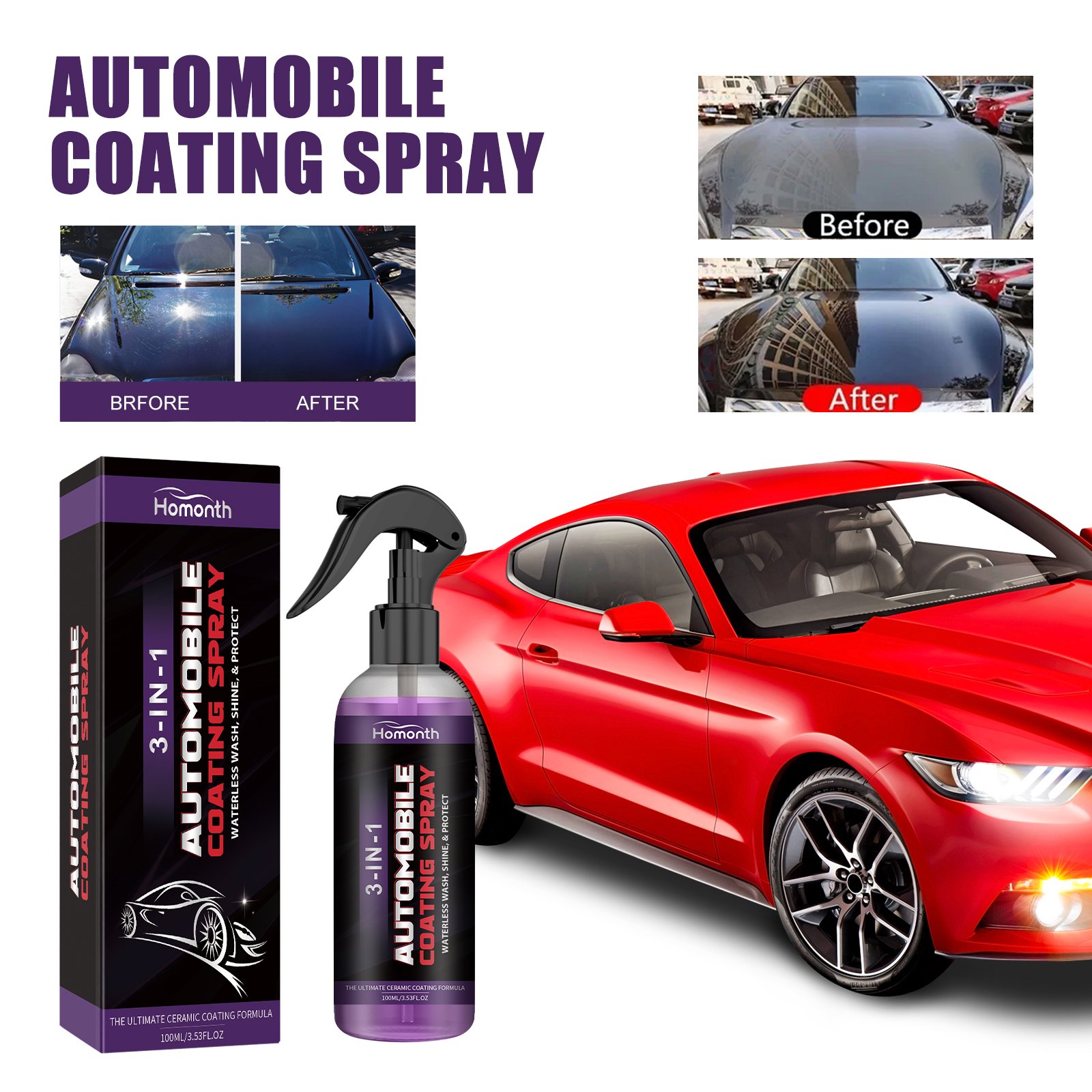 Homonth OEM&ODM Hydrophobic Spray Coating Polishing Ceramic Coating Spray Organic Car Nano Coating Spray