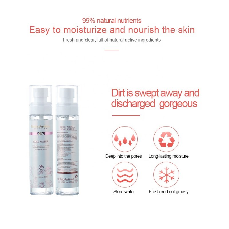 RubioAroma Private Label Moisturizing Organic Rose Water Face Skin Toner Mist With Witch Hazel Alcohol Free Rose Toner Spray