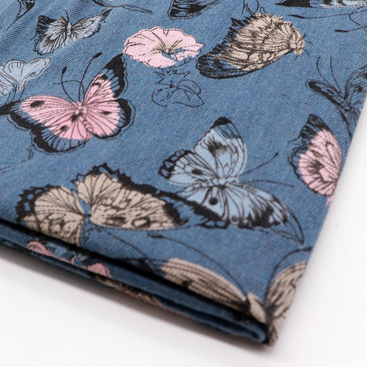 Hot Sale Thin Butterfly, Stripes Stars 100% cotton Material printed heavy coated jeans denim fabric for Jeans Clothing Dress/