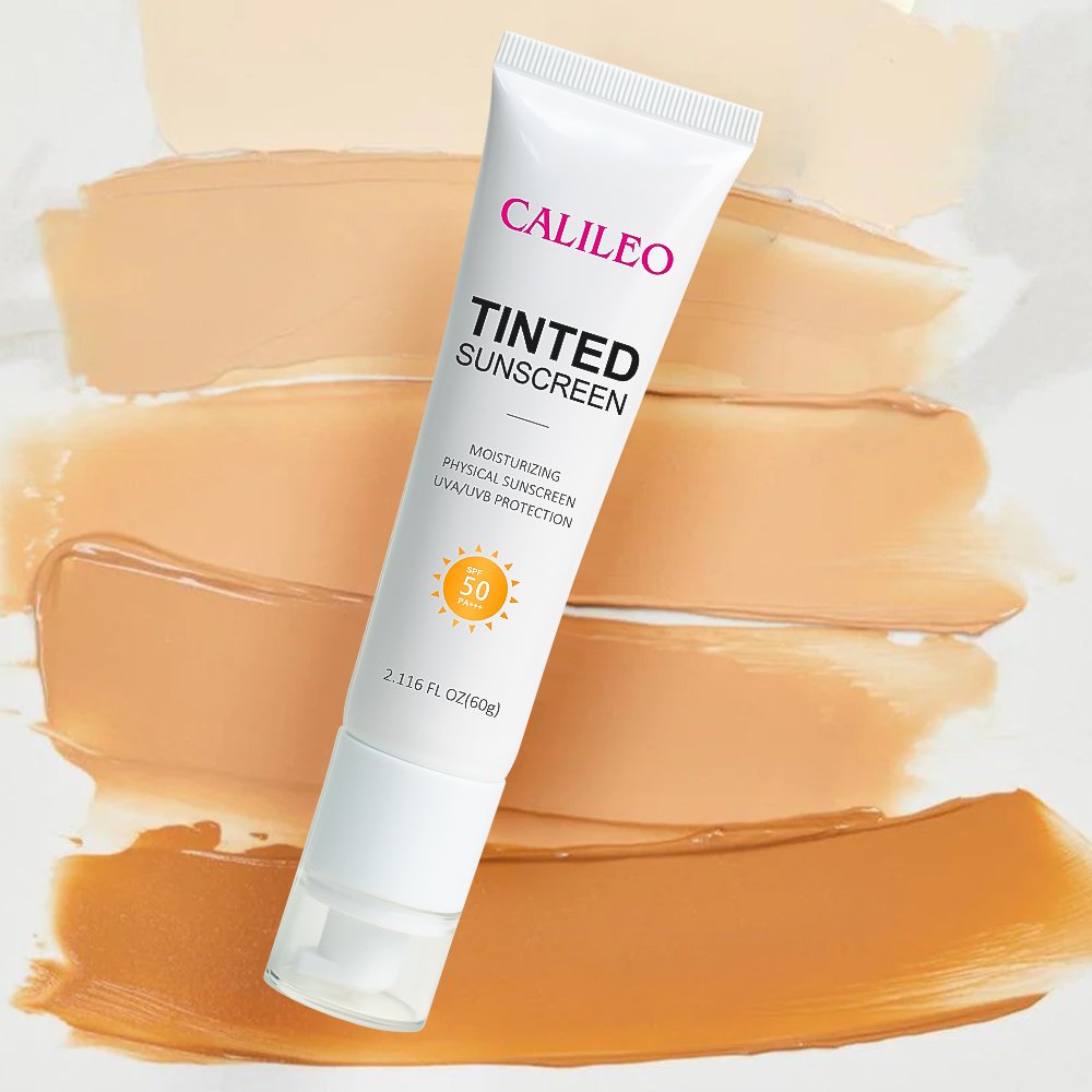 OEM tinted sunscreen gloss oil free non greasy tinted moisturizer private label face sunblock cream SPF 50+++