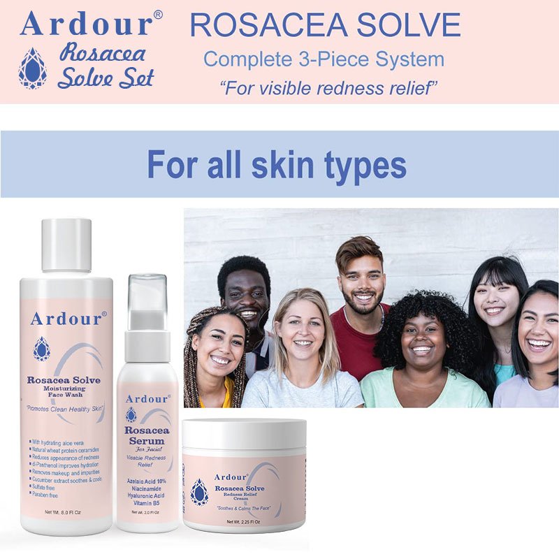 OEM skin care set ncludes Rosacea Cream, Serum and Moisturizing Face Wash Rosacea Solve Set Chamomile Extracts and Vitamin B5