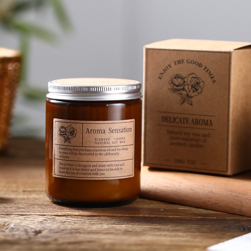 Wholesale & Customization 200g Tawny jar Glass bottle scented candle Smokeless soy wax Bedroom household scented candle
