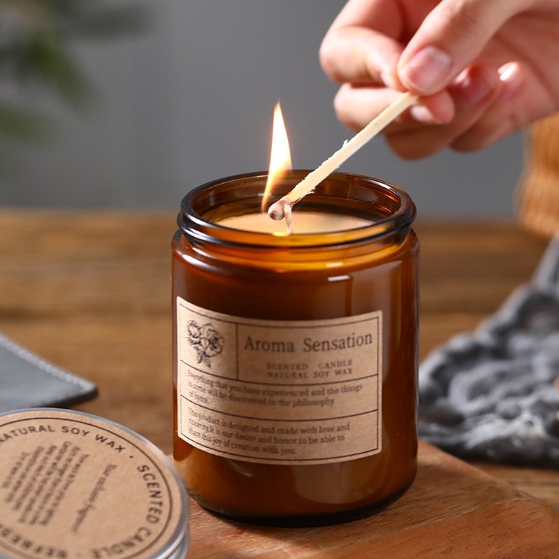 Wholesale & Customization 200g Tawny jar Glass bottle scented candle Smokeless soy wax Bedroom household scented candle