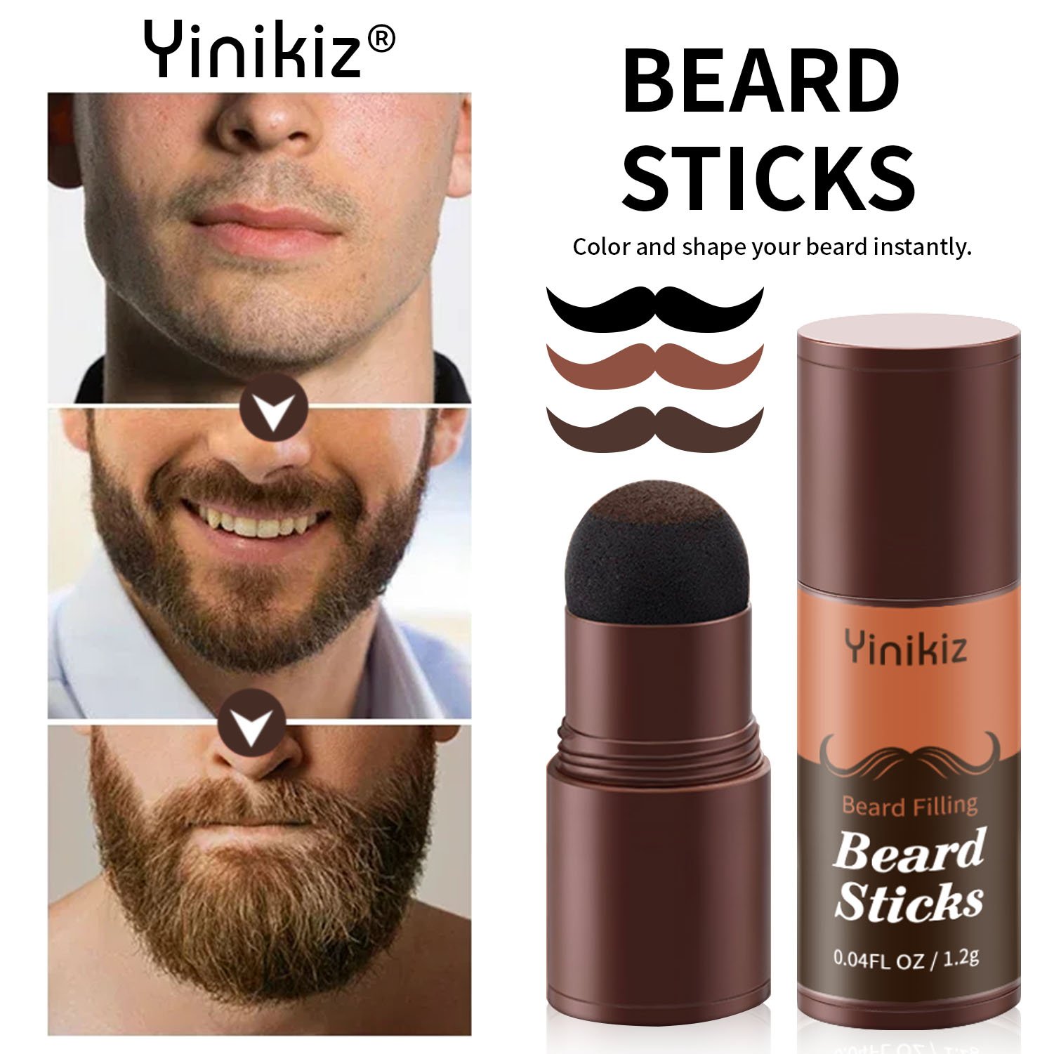 Yinikiz OEM Hot Sale one step Beard Pen Filler Waterproof&Long Lasting Natural Looking Beard Filling Stick Powder for Men