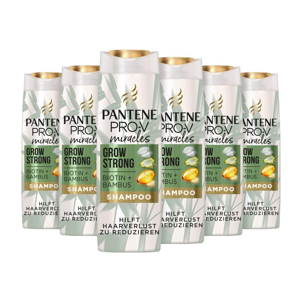 PantenePro-V Miracles Grow Strong Shampoo with Biotin and Bamboo, Pack of 6 (6 x 250 ml) Beauty Hair Loss Woman, Hair Care