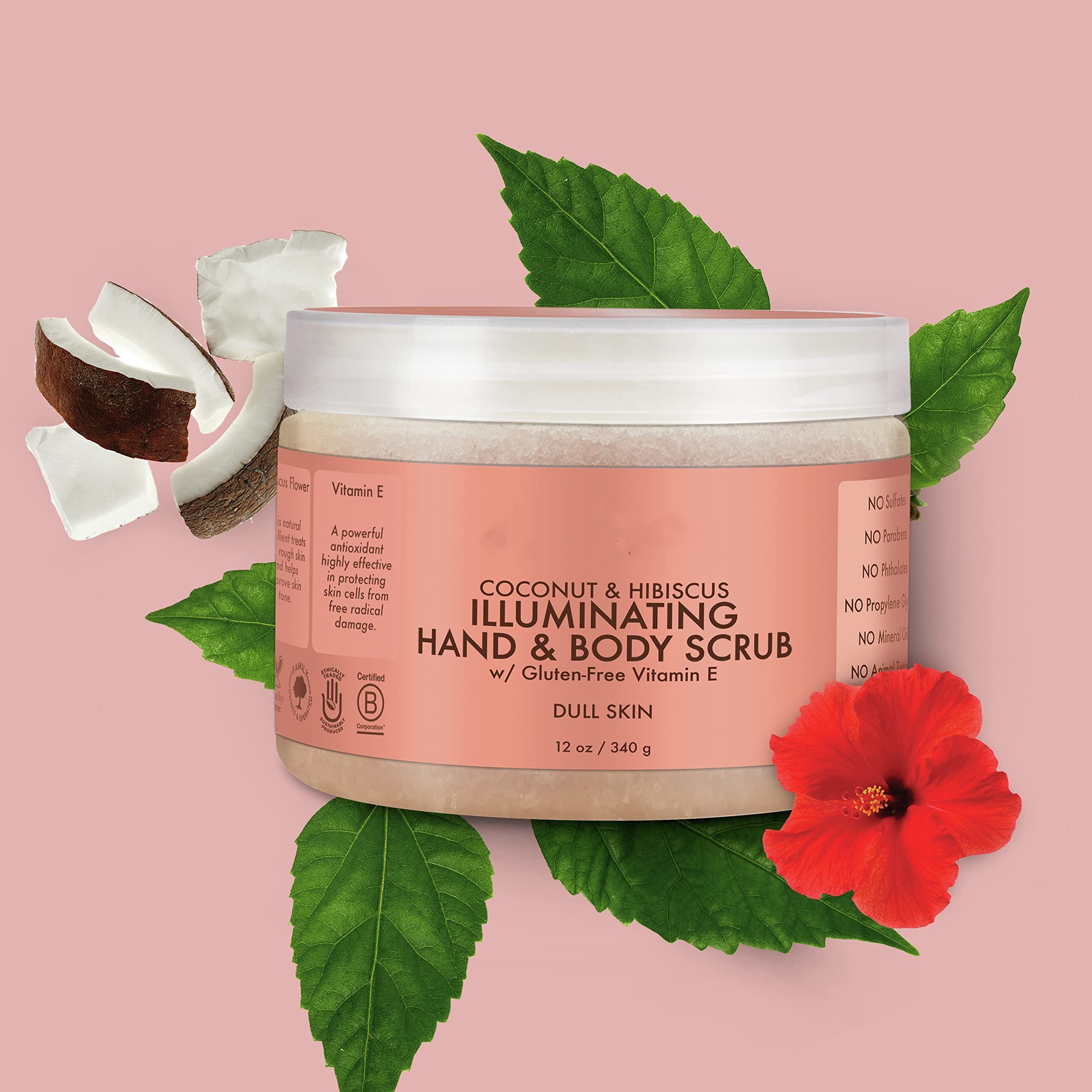 OEM Wholesale Organic Whitening Coconut Hibiscus Illuminating Vitamin e Hand Body Scrub