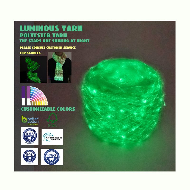Blended Cotton Yarn with Glowing Effect Cake Luminous Fancy Yarn Hand Knitted and Woven Glow-in-the-dark Embroidered 150D YX8005