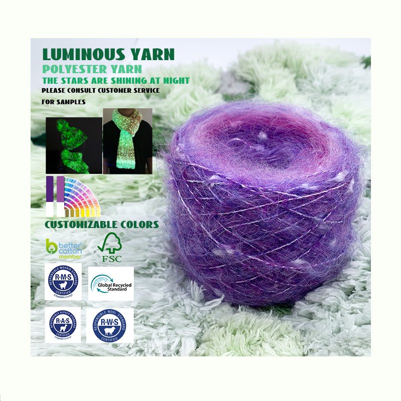 Blended Cotton Yarn with Glowing Effect Cake Luminous Fancy Yarn Hand Knitted and Woven Glow-in-the-dark Embroidered 150D YX8005