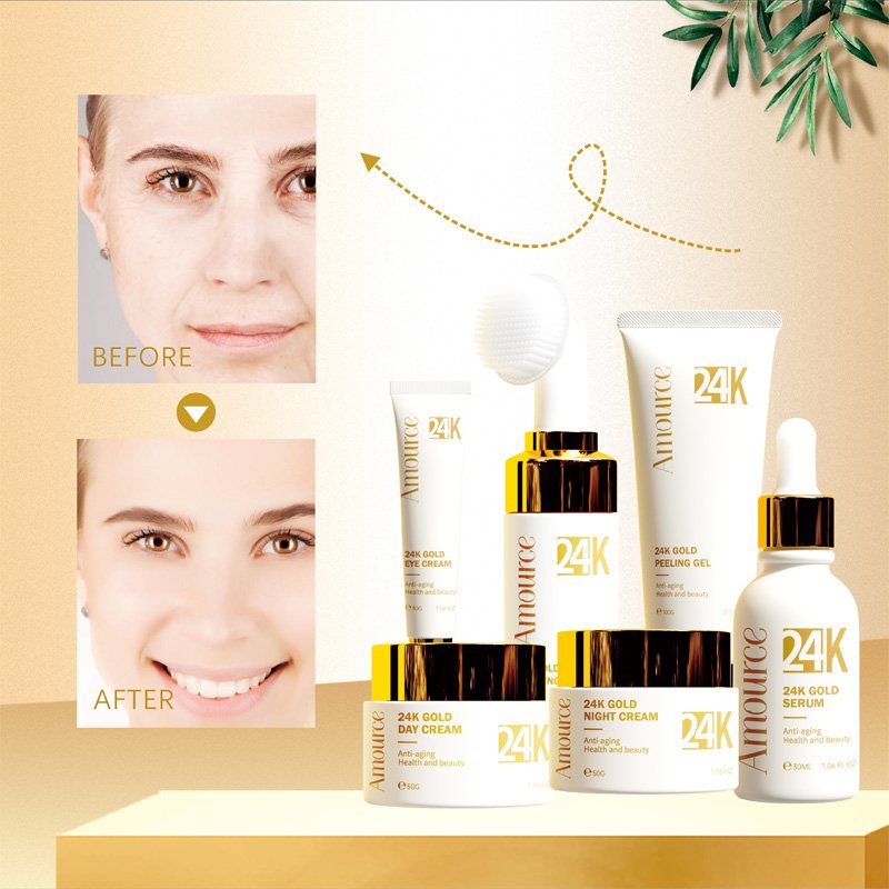 Beauty Facial Anti 24k Acne Aging Face Skin Care Set Organic Women Private Label Whitening gold Skincare Set