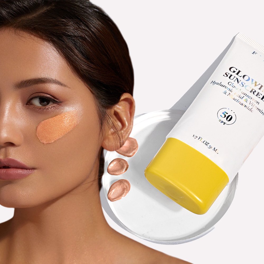 Custom Logo Tinted Sunscreen Spf 50 High Gloss UVA UVB Moisturizing For Black Skin Lightening Sunscreen