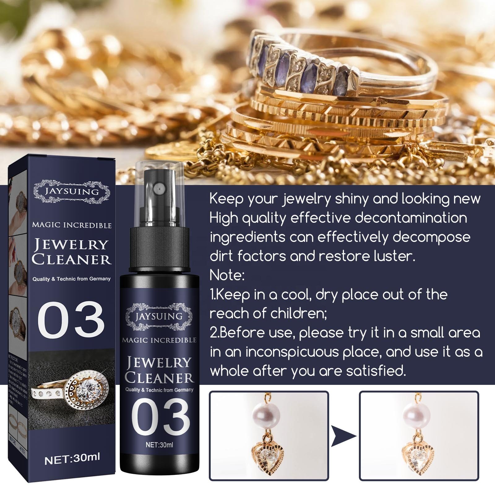 Jaysuing Instant Cleaning Solution Gold Watches Dial Diamond Rings Stains Remover Jewelry Cleaner Liquid Polish Spray Kit
