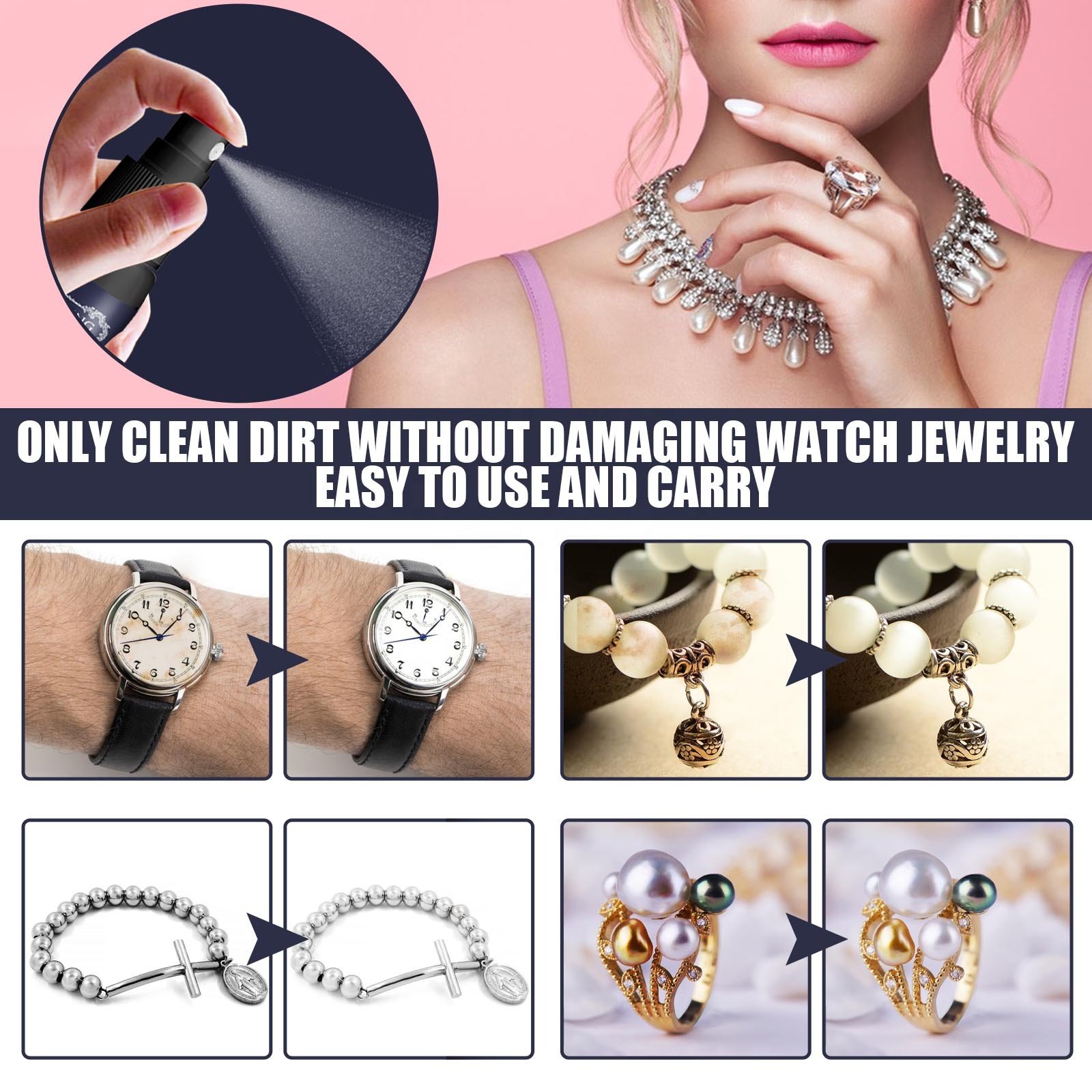 Jaysuing Instant Cleaning Solution Gold Watches Dial Diamond Rings Stains Remover Jewelry Cleaner Liquid Polish Spray Kit