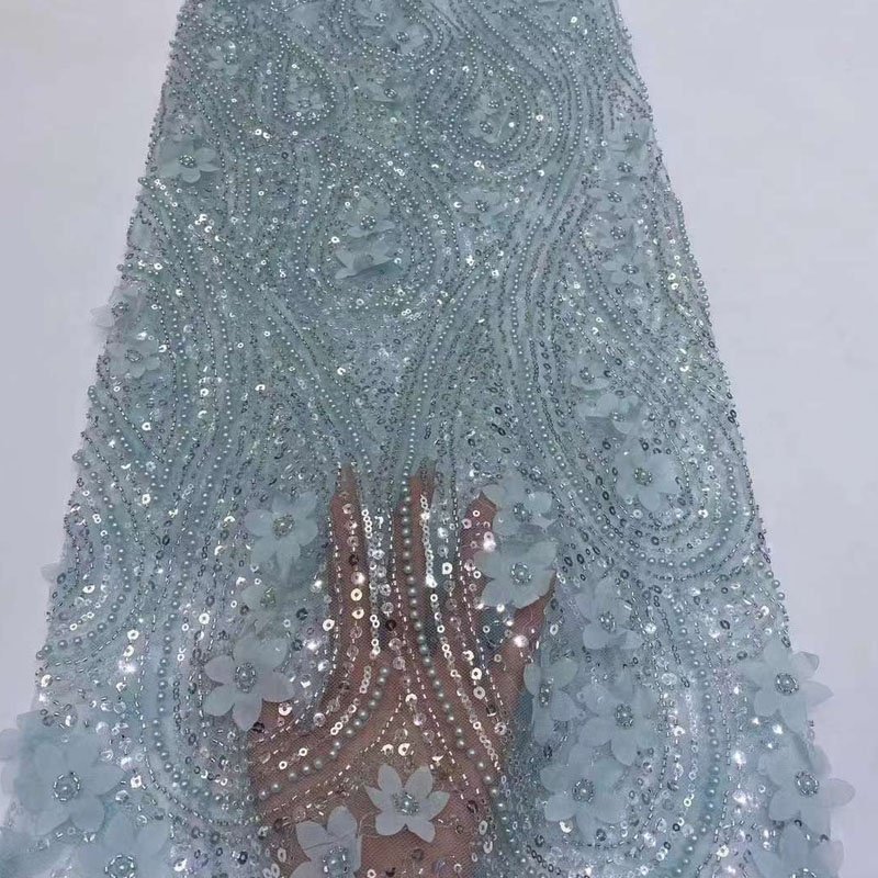 Wholesale Swarovski Crystals Lace Embroidery Tulle Embroidery Fabric Silver for Veil Wedding