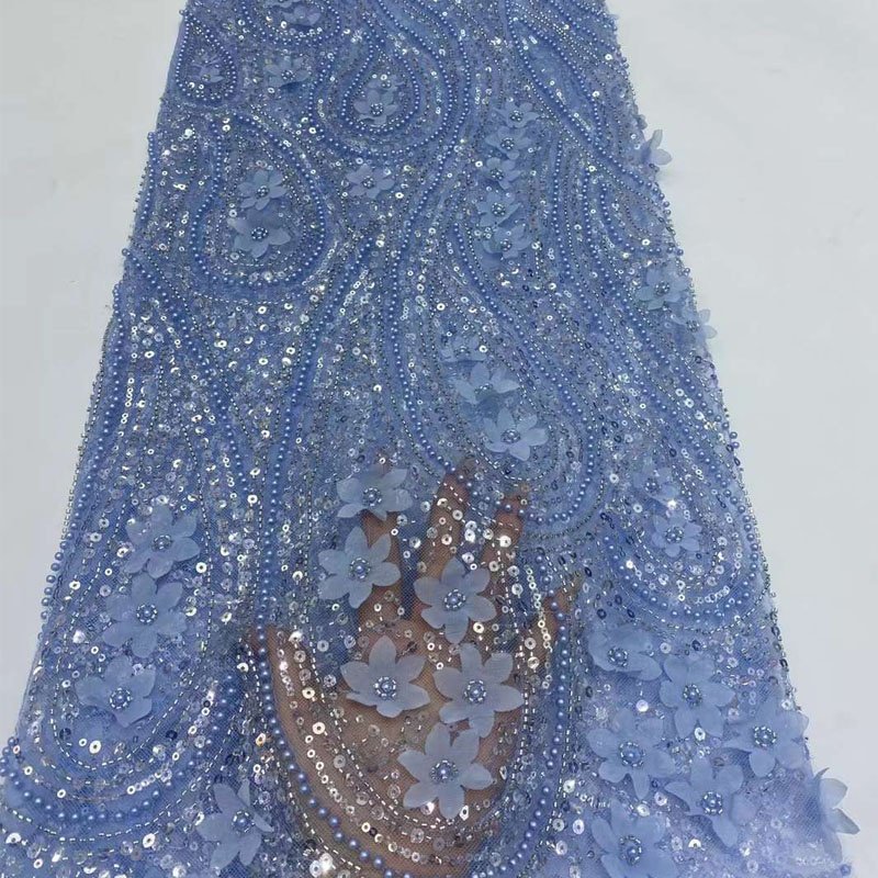 Wholesale Swarovski Crystals Lace Embroidery Tulle Embroidery Fabric Silver for Veil Wedding