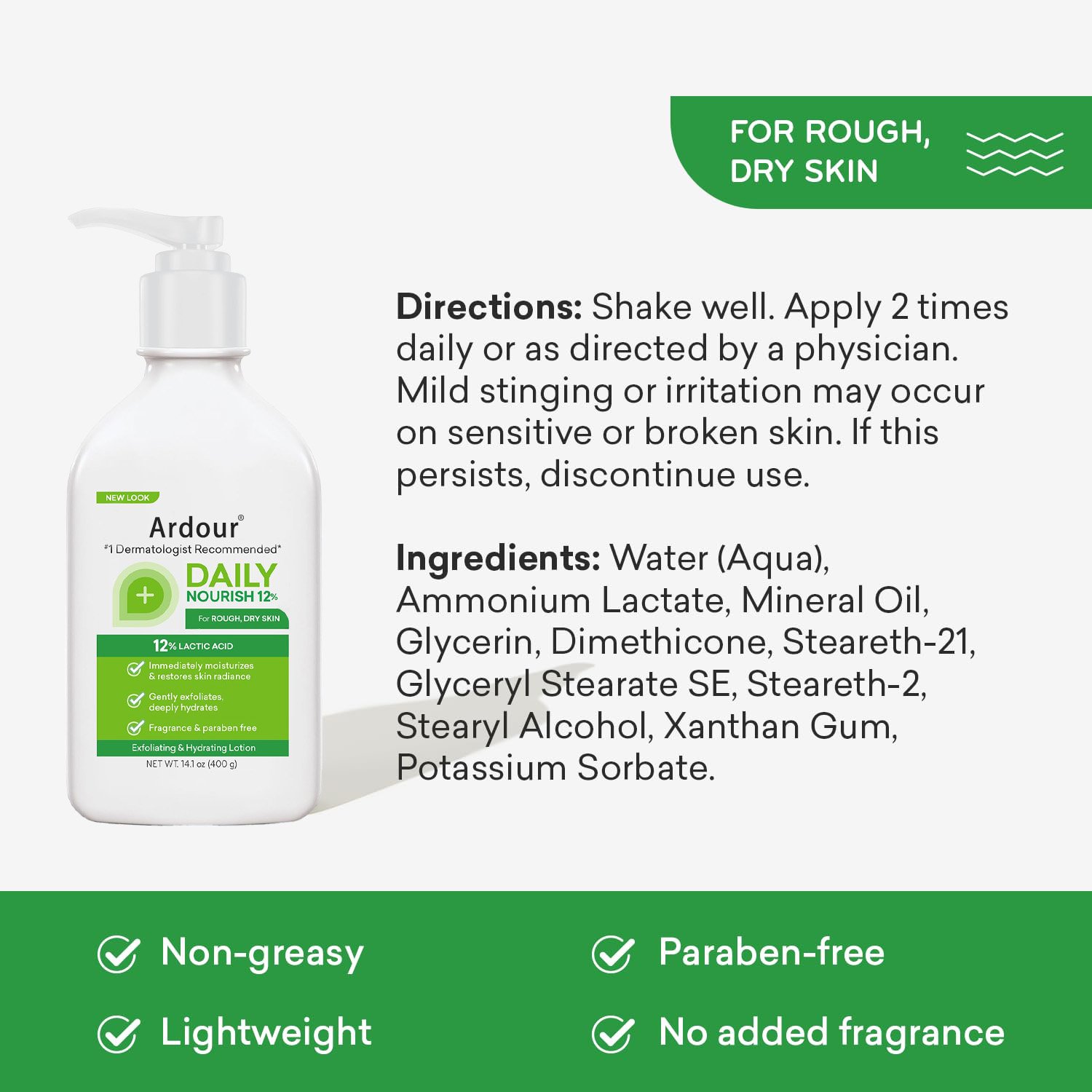 Daily Nourish 12% - 14.1 oz Body Lotion with 12% Lactic Acid - Exfoliator and Moisturizer for Dry Skin