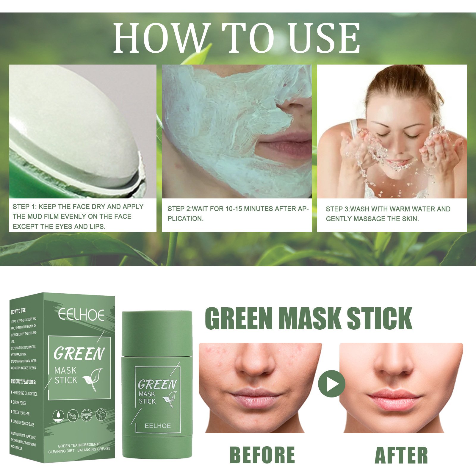 private label OEM Green Tea Solid Mask Deep Cleansing Hydrating Mask Stick Pore Shrinking Blackhead Removal Spreadable Mud Mask
