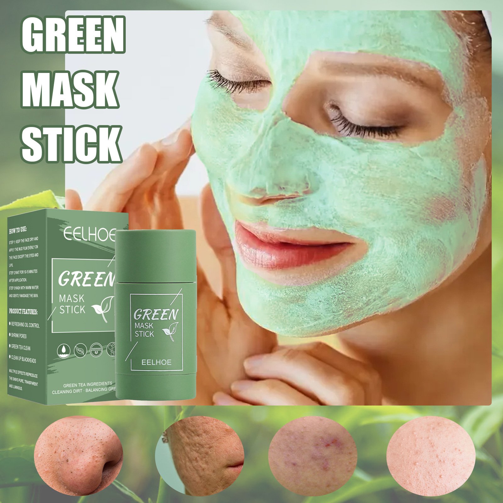 private label OEM Green Tea Solid Mask Deep Cleansing Hydrating Mask Stick Pore Shrinking Blackhead Removal Spreadable Mud Mask