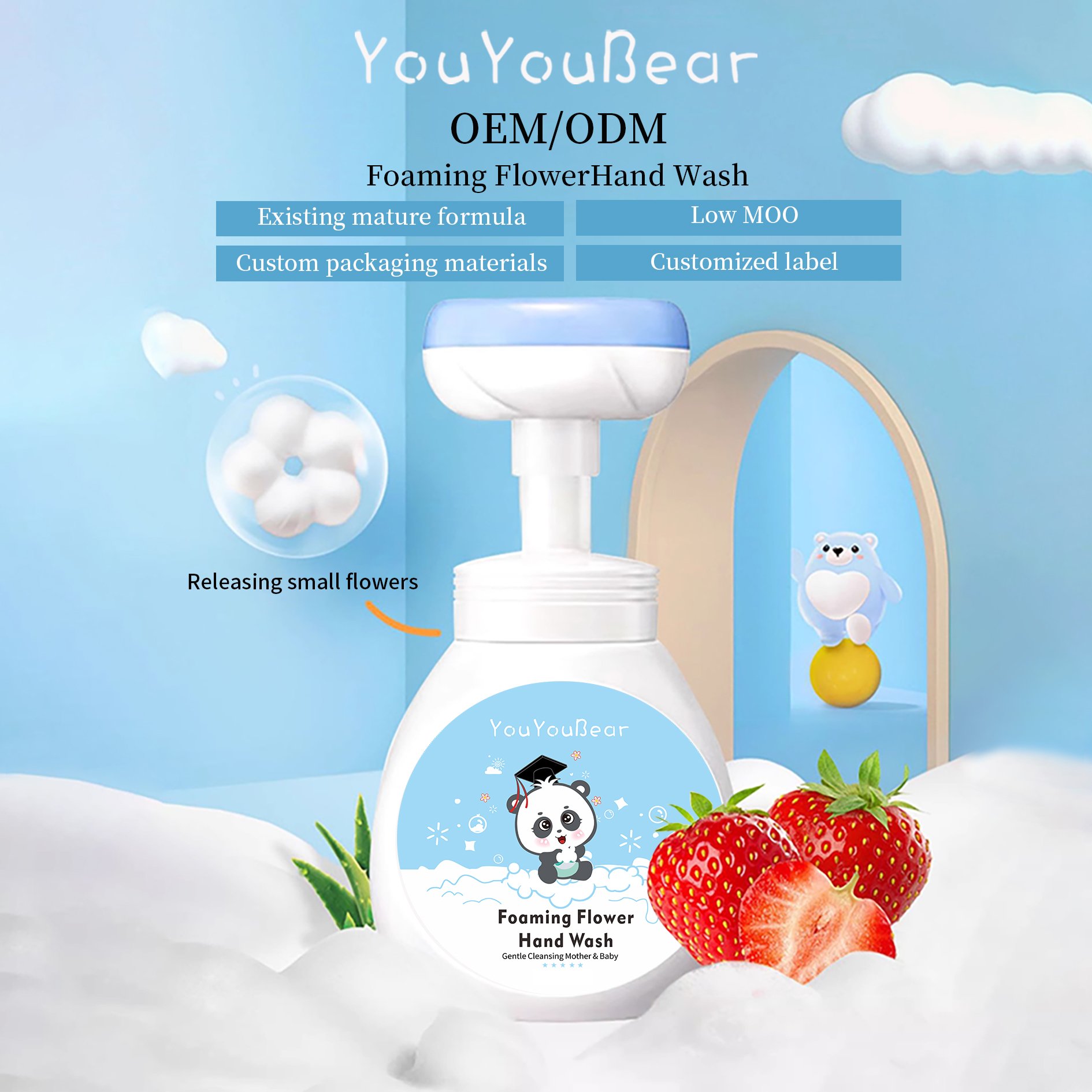 High quality Flowers Foaming Child Hand Wash Natural Organic Moisturizing Germ fighting Clean baby liquid hand soap
