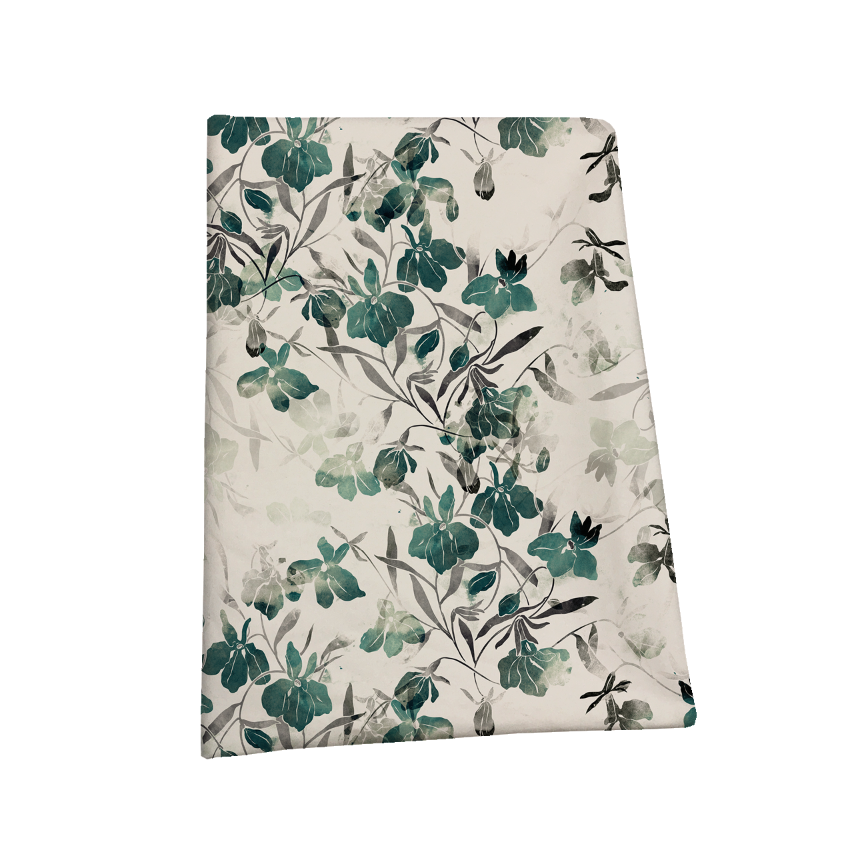 The factory outlet hand drawn ink flowers design custom digital printed 100% organic linen fabric for clothing