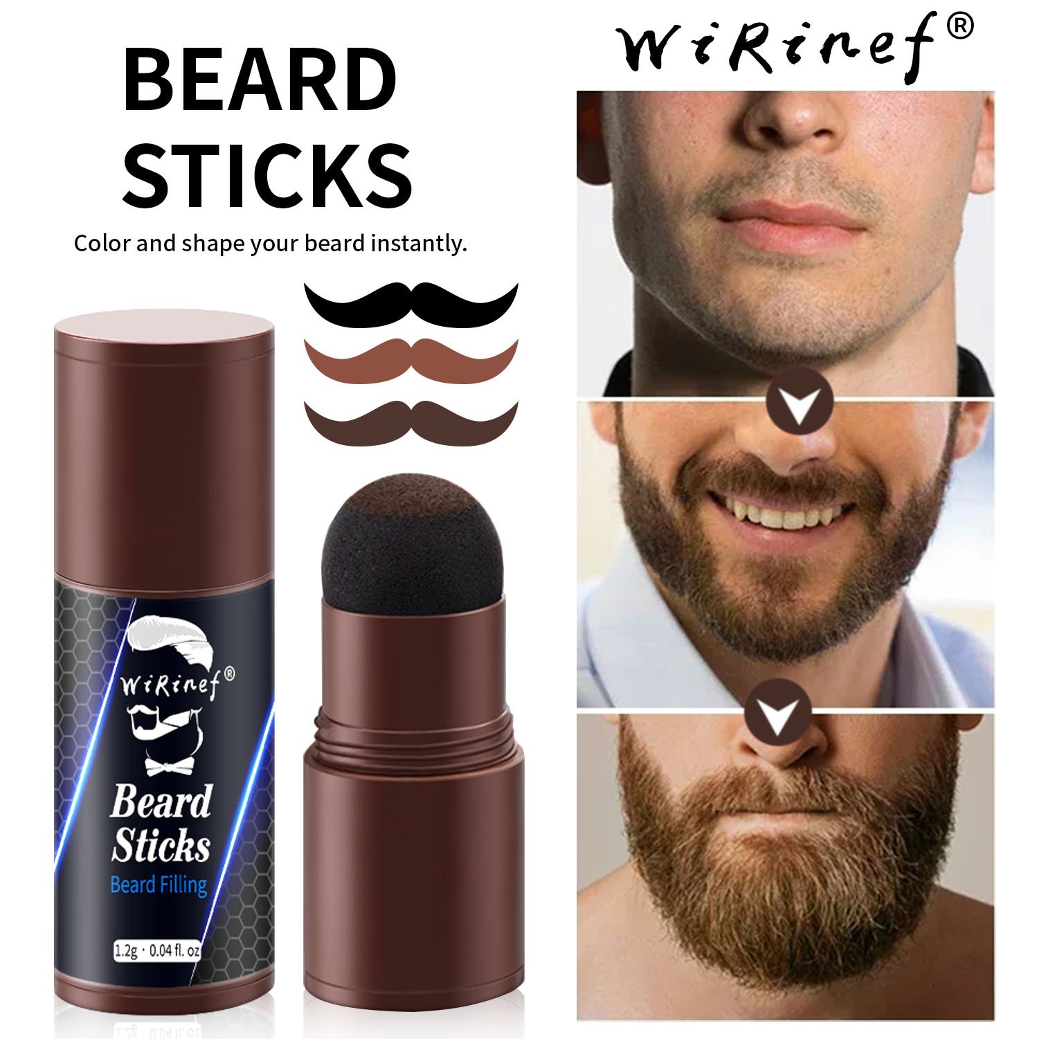 WiRinef OEM Hot Sale one step Beard Pen Filler Waterproof&Long Lasting Natural Looking Beard Filling Stick Powder for Men