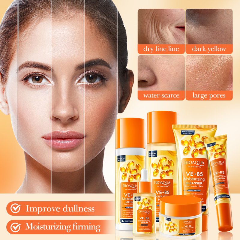 OEM/ODM BIOAQUA Private Label Vitamin E B5 Nourish Beauty Cosmetic Products Anti Wrinkle Whitening Hydrating Skin Care Set