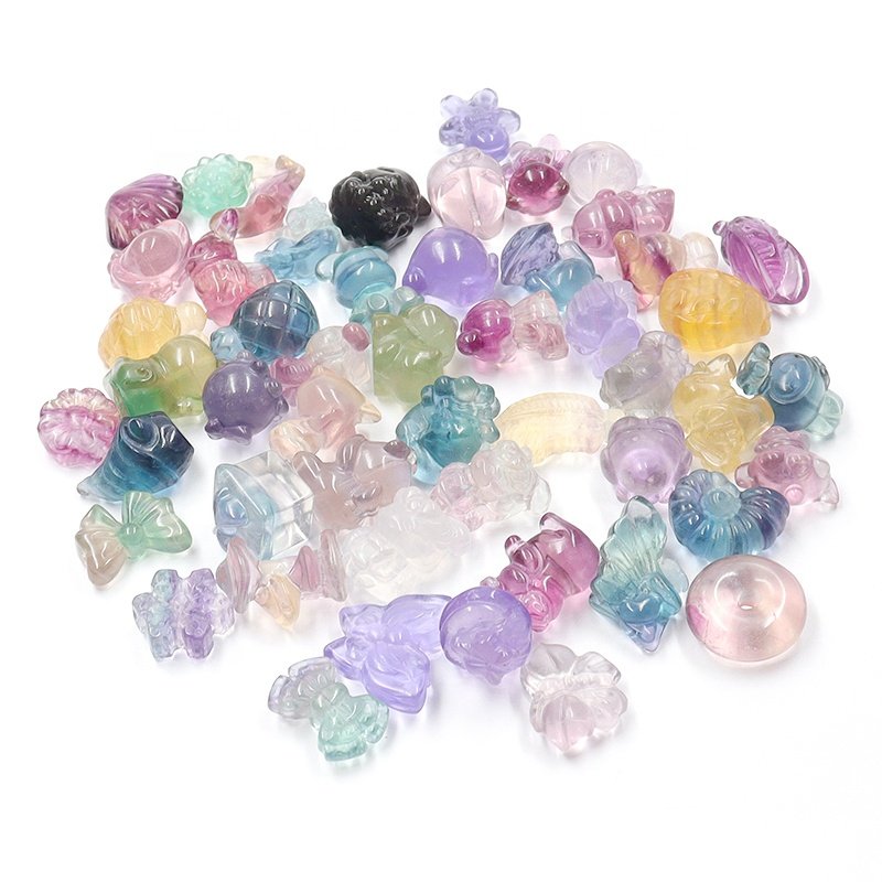 Mini fluorite mushroom butterfly bear turtle carvings bulk Natural Rainbow Fluorite Healing Stone Crafts Mini Crystal Carvings