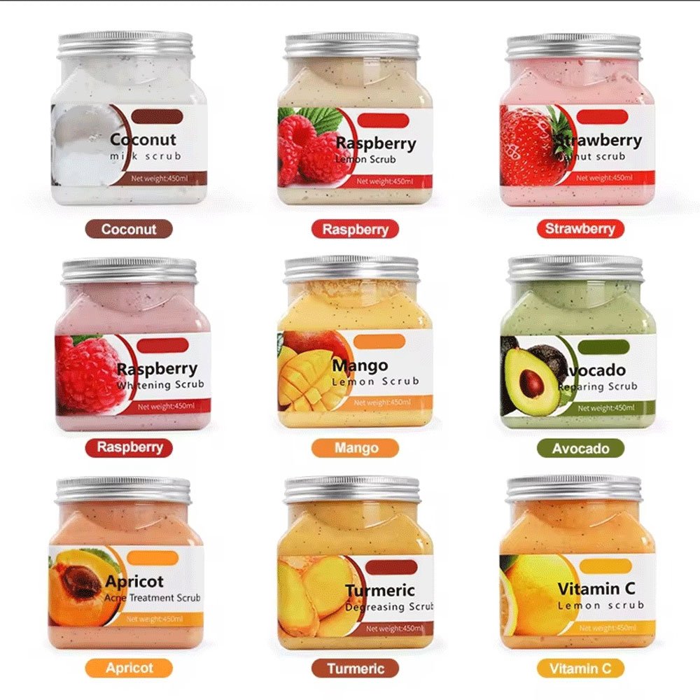 OEM ODM Private Label Body Scrub Natural Fruit Skin Brightening Exfoliating Sea Salt Face and Body Scrub
