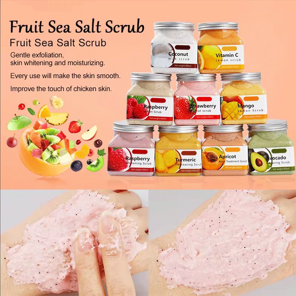 OEM ODM Private Label Body Scrub Natural Fruit Skin Brightening Exfoliating Sea Salt Face and Body Scrub