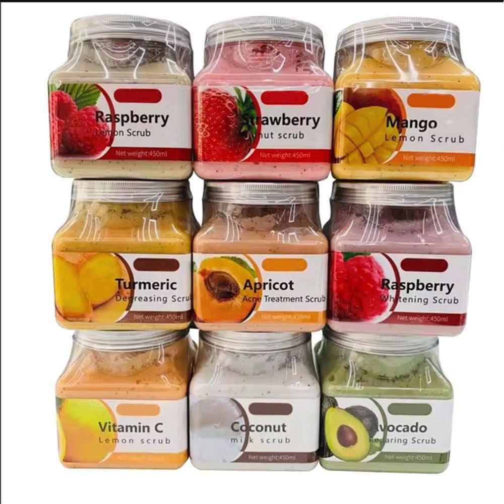 OEM ODM Private Label Body Scrub Natural Fruit Skin Brightening Exfoliating Sea Salt Face and Body Scrub