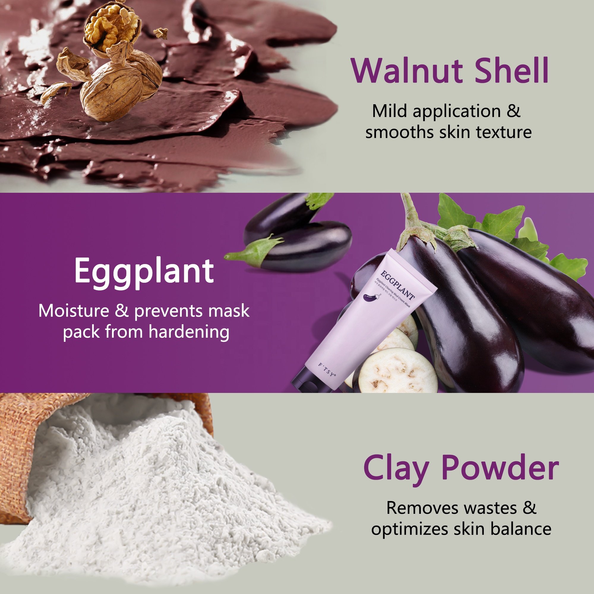 Vegan Deep Cleansing Eggplant Clay Mud Mask Soothing Nourishing Calming Face Mud Cream Mask