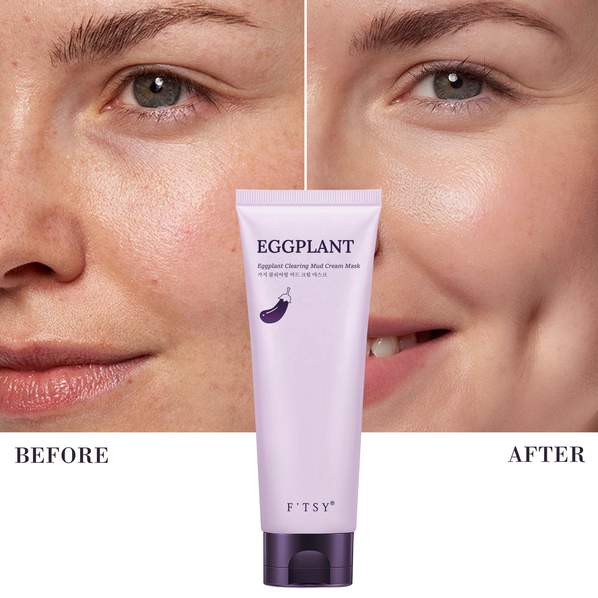 Vegan Deep Cleansing Eggplant Clay Mud Mask Soothing Nourishing Calming Face Mud Cream Mask
