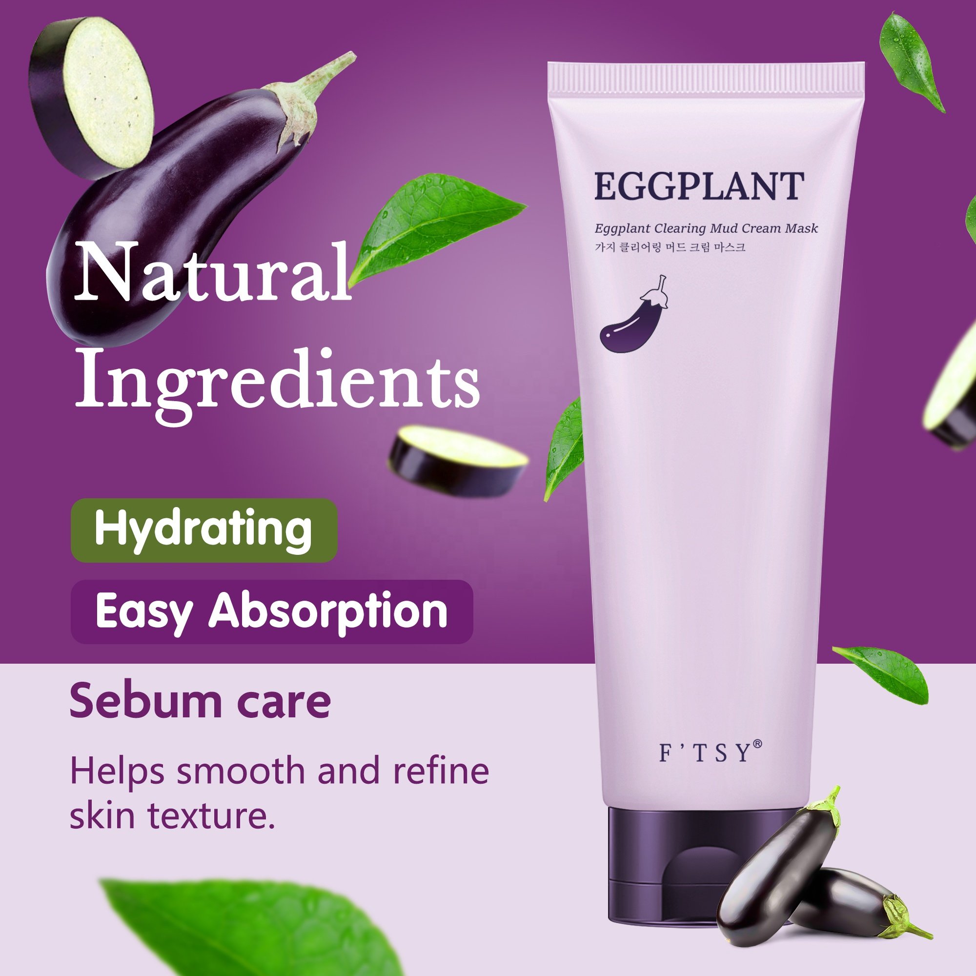 Vegan Deep Cleansing Eggplant Clay Mud Mask Soothing Nourishing Calming Face Mud Cream Mask