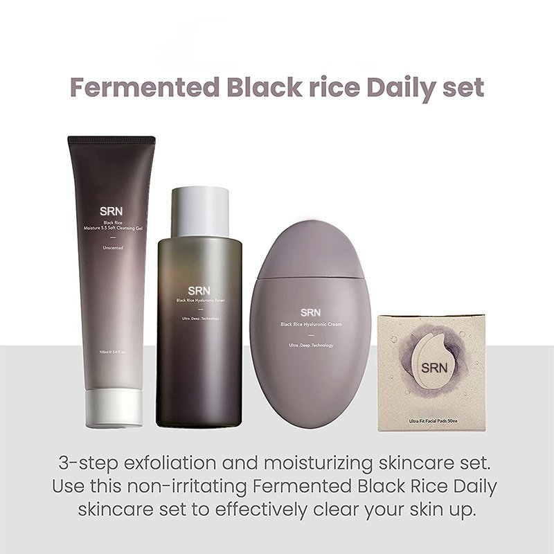 Korean Organic Vegan Natural Fermented Black Rice Anti Aging Whitening Hydrating Deep Cleansing Skin care Set