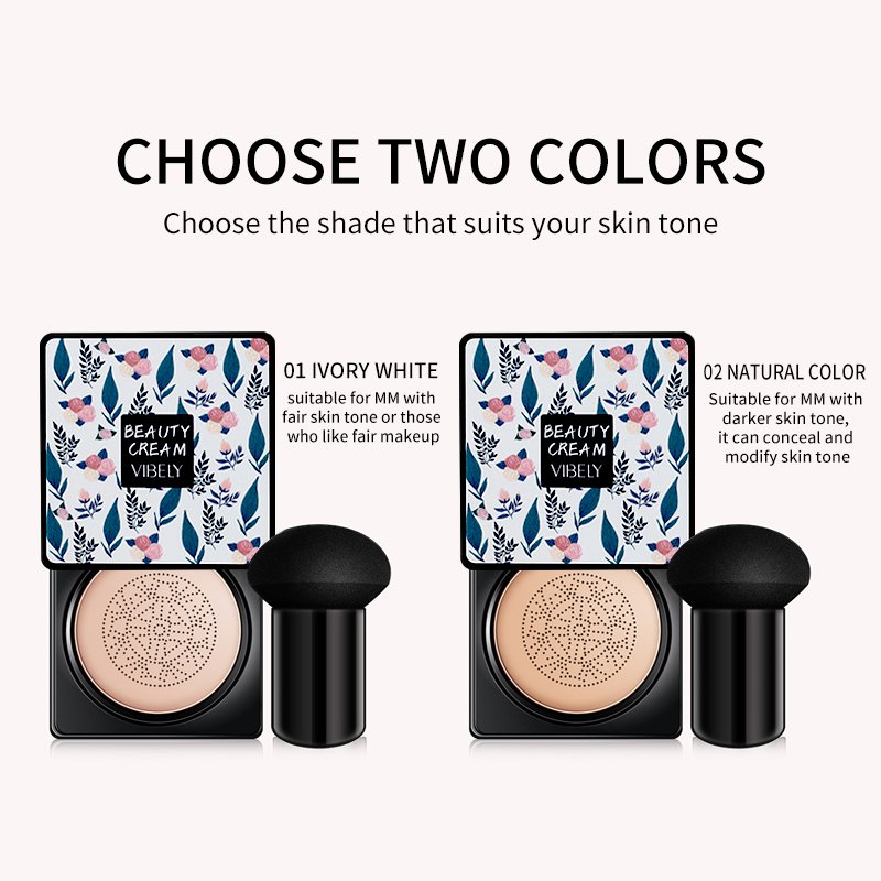 Full Coverage Moisturizing BB Cream Whitening Concealer Waterproof Mushroom Air Cushion Foundation