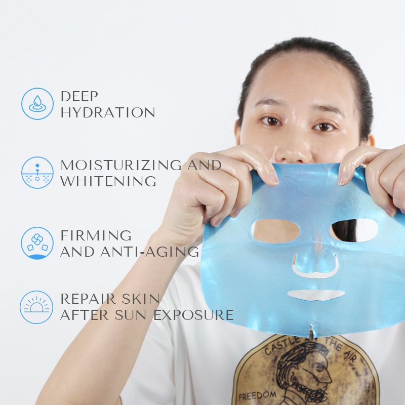 Oem Odm Hydrogel Hydrating Face Sheet Vegan Medical Collagen Moisturizing Blue Thin Full Facial Dermal Care Mask